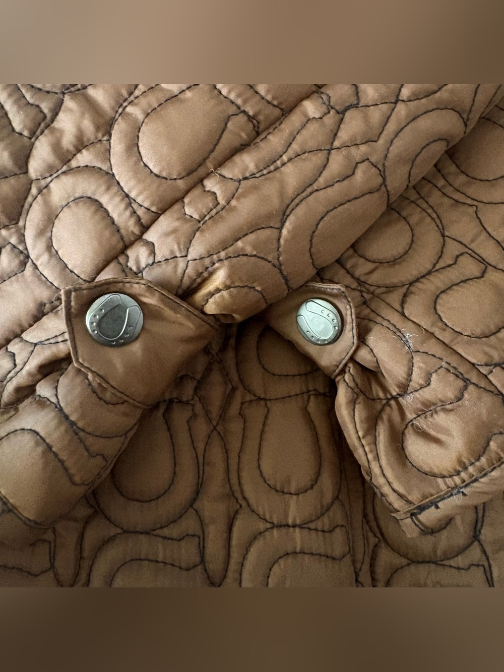 KERRITS Equestrian Brown Horseshoe Quilted Riding Jacket Carob Size Large EUC - Picture 5 of 11